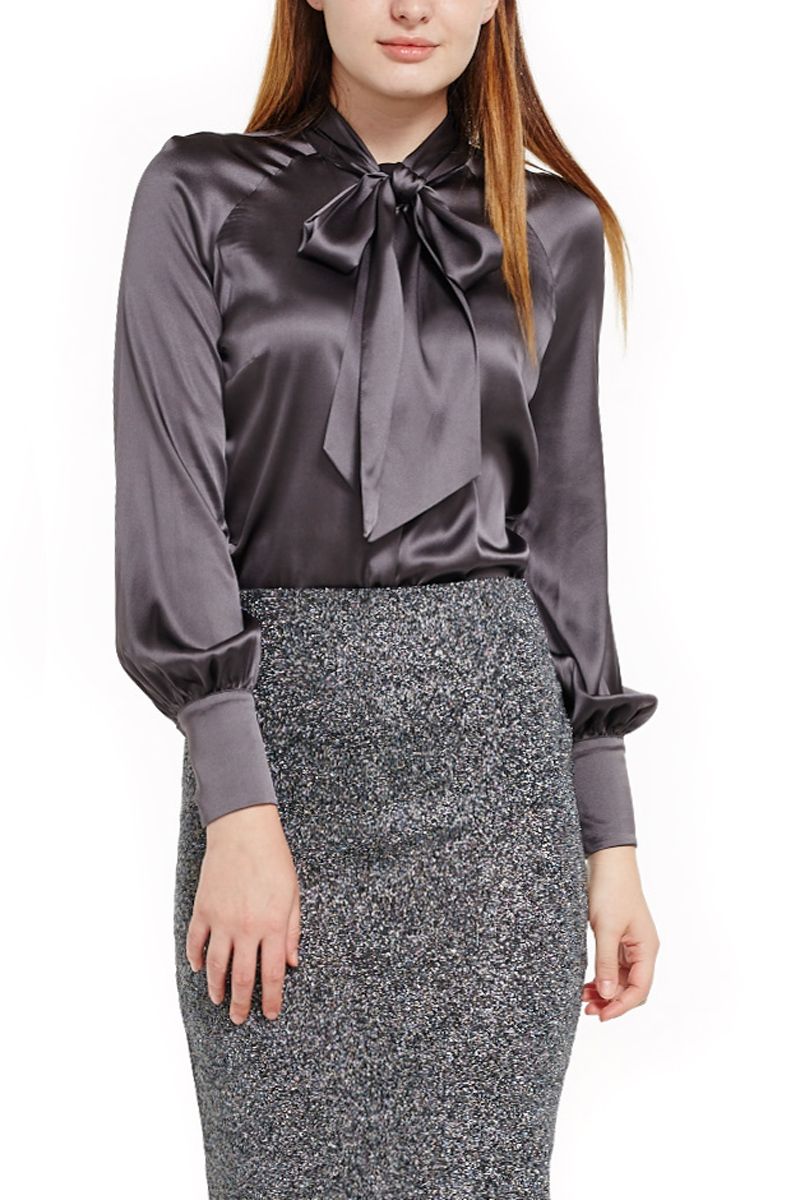 Silk Blouse with Bow Collar