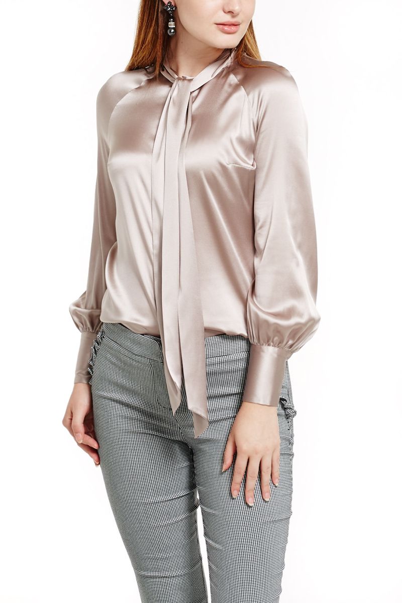 Silk Blouse with Bow Collar