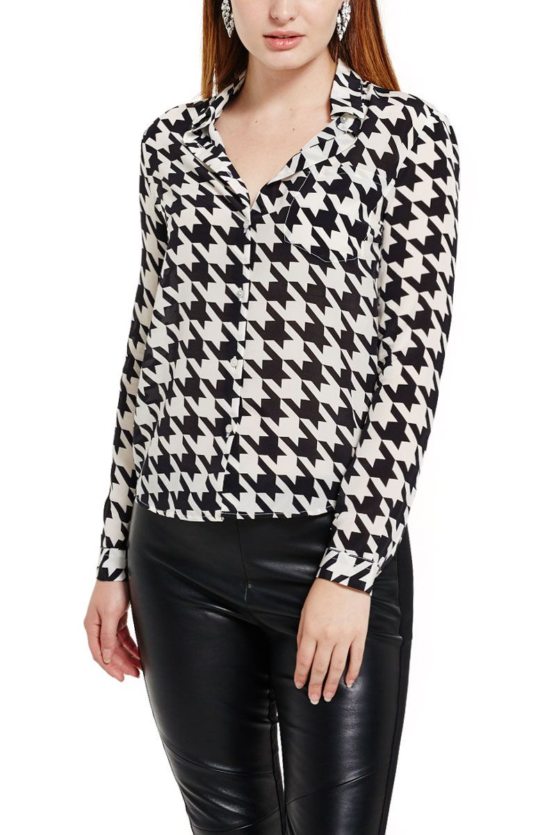 Houndstooth Silk Blouse