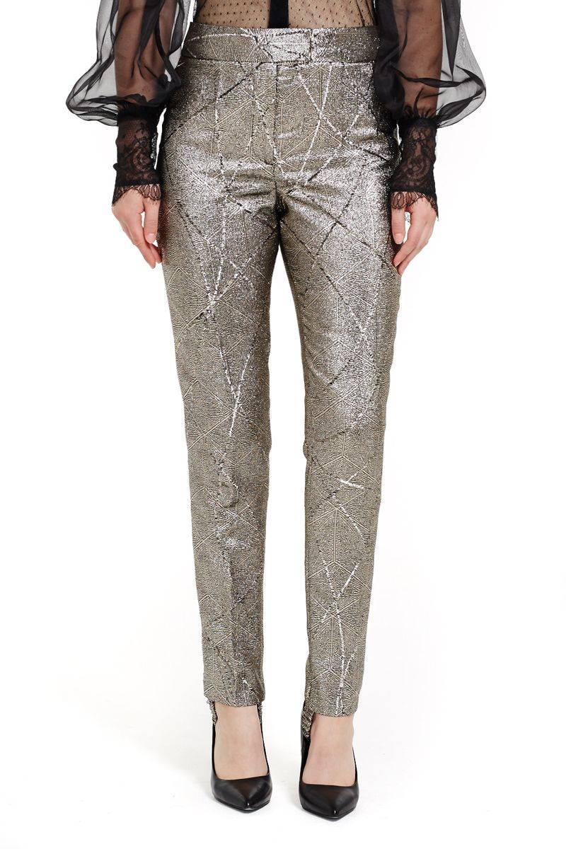 Metallic Slim Pants with Stirrup