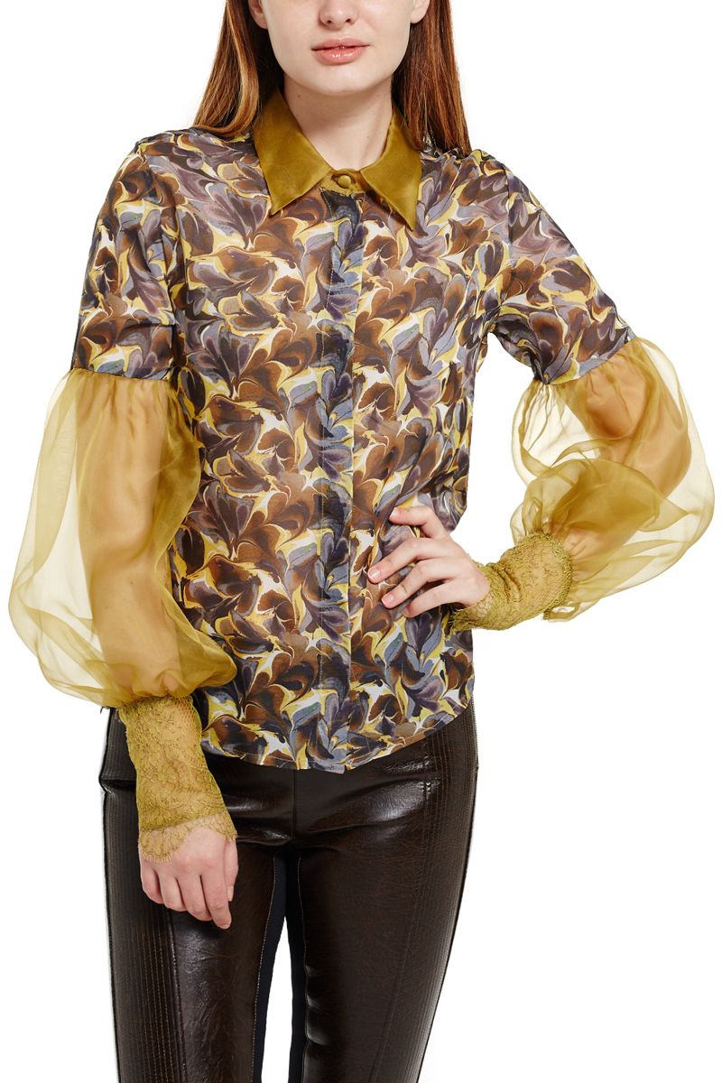 Silk Blouse with Accent Sleeve