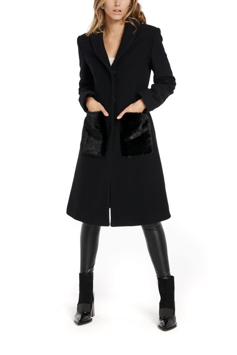 Wool Coat with Mink Fur Pockets