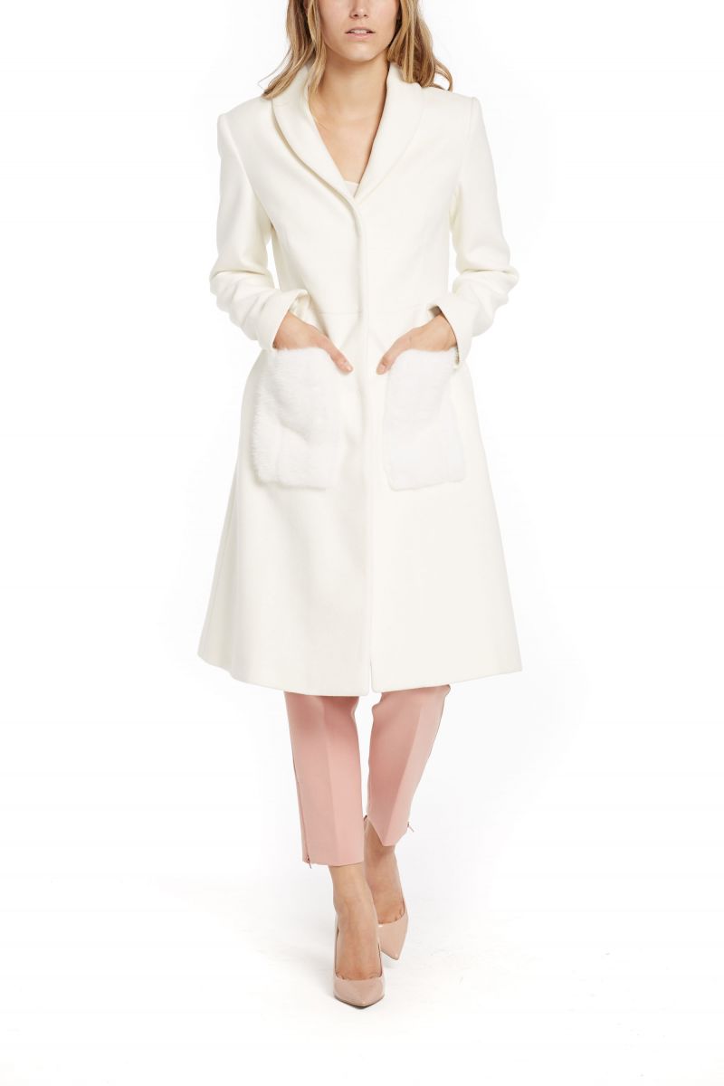 Wool Coat with Mink Fur Pockets