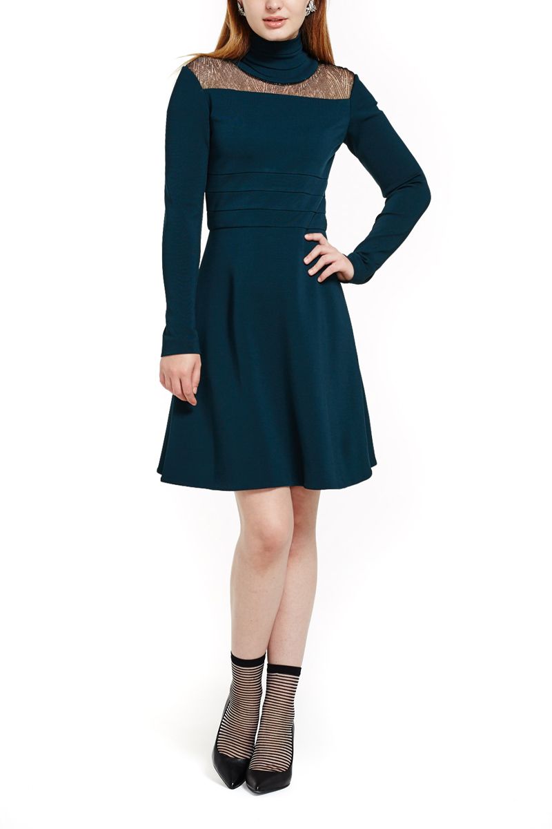 Stretch Turtleneck Dress with Lace