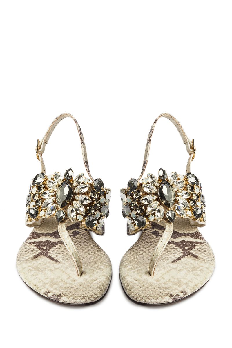 Crystal Embellished Snakeskin Sandal