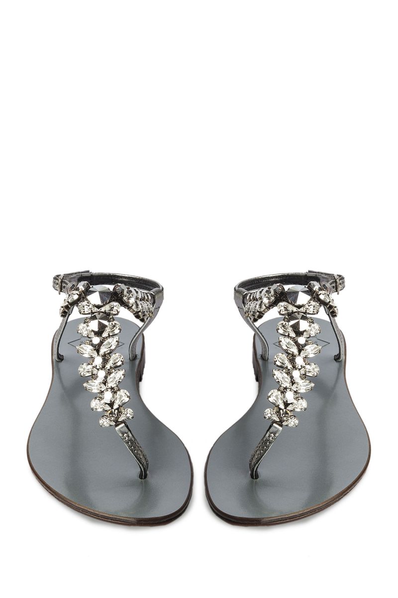 Crystal Embellished Sandal with Silver Strap