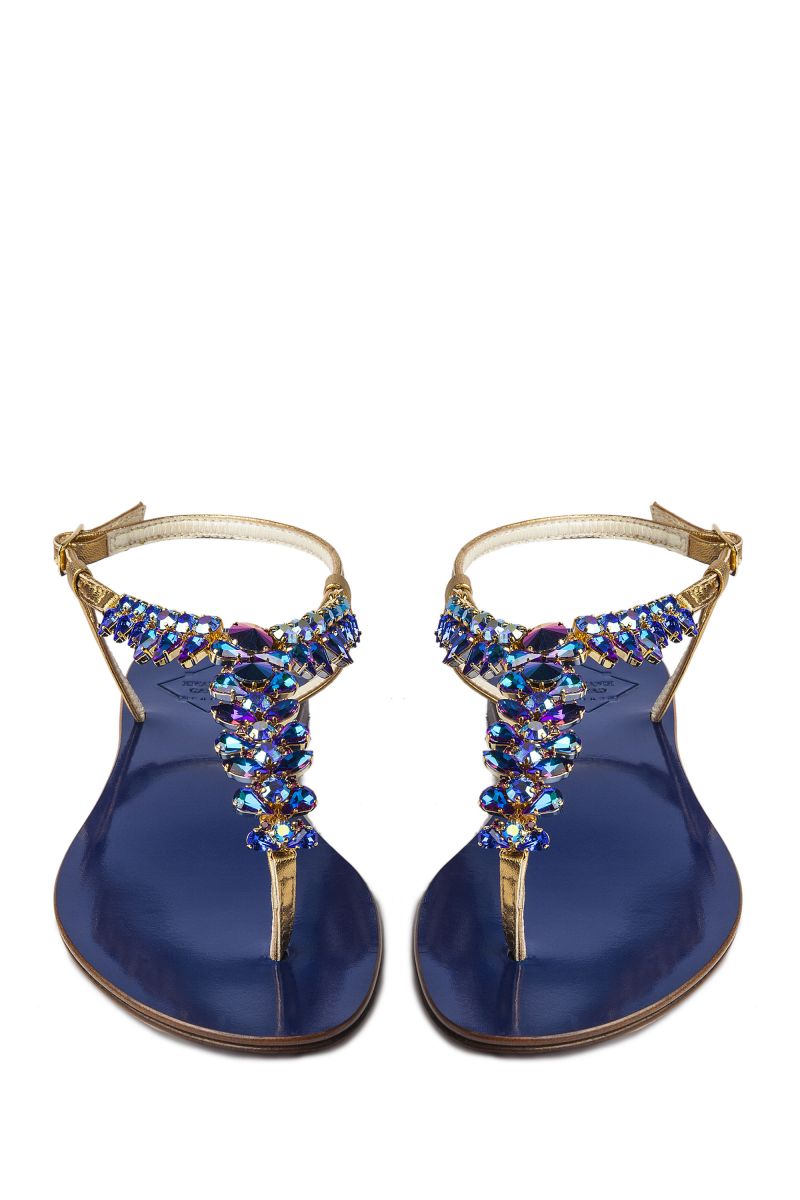 Crystal Embellished Sandal with Gold Strap