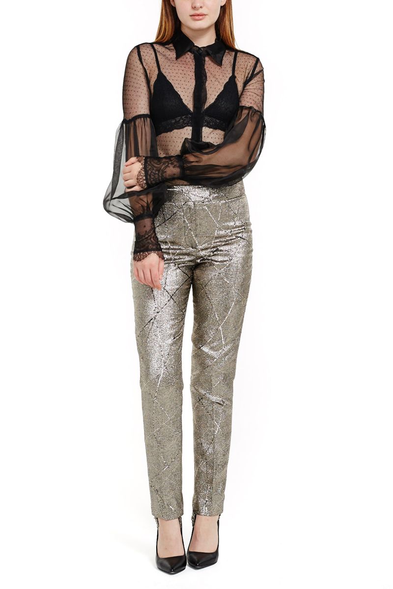 Metallic Slim Pants with Stirrup