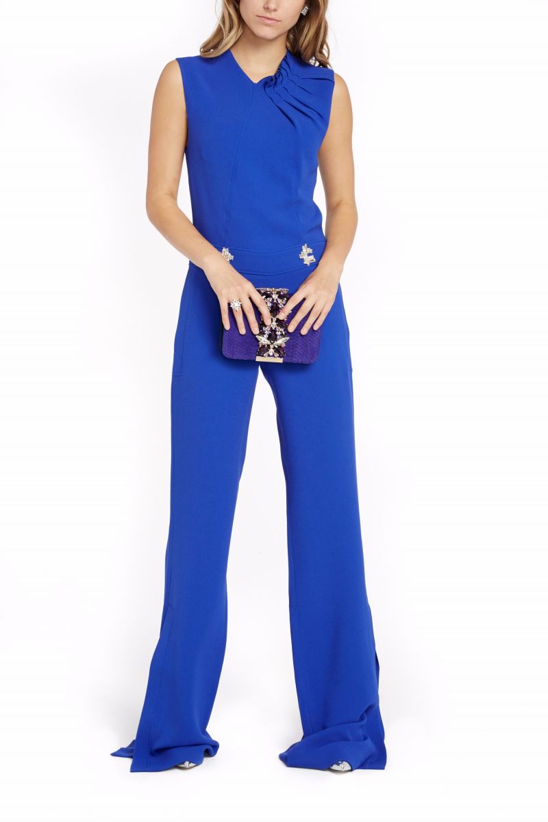 Crepe Jumpsuit with Jewel Appliques