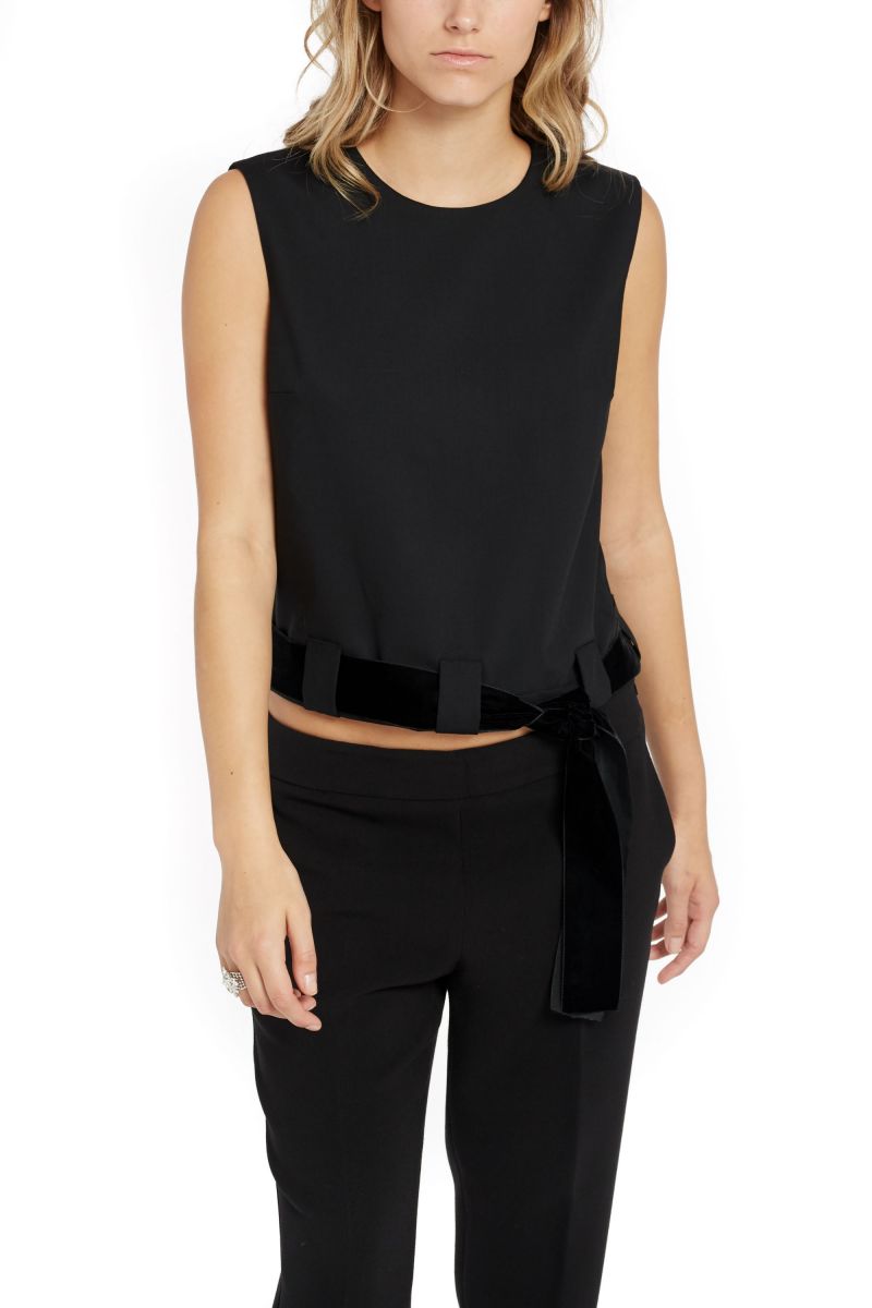 Sleeveless Top with Velvet Belt