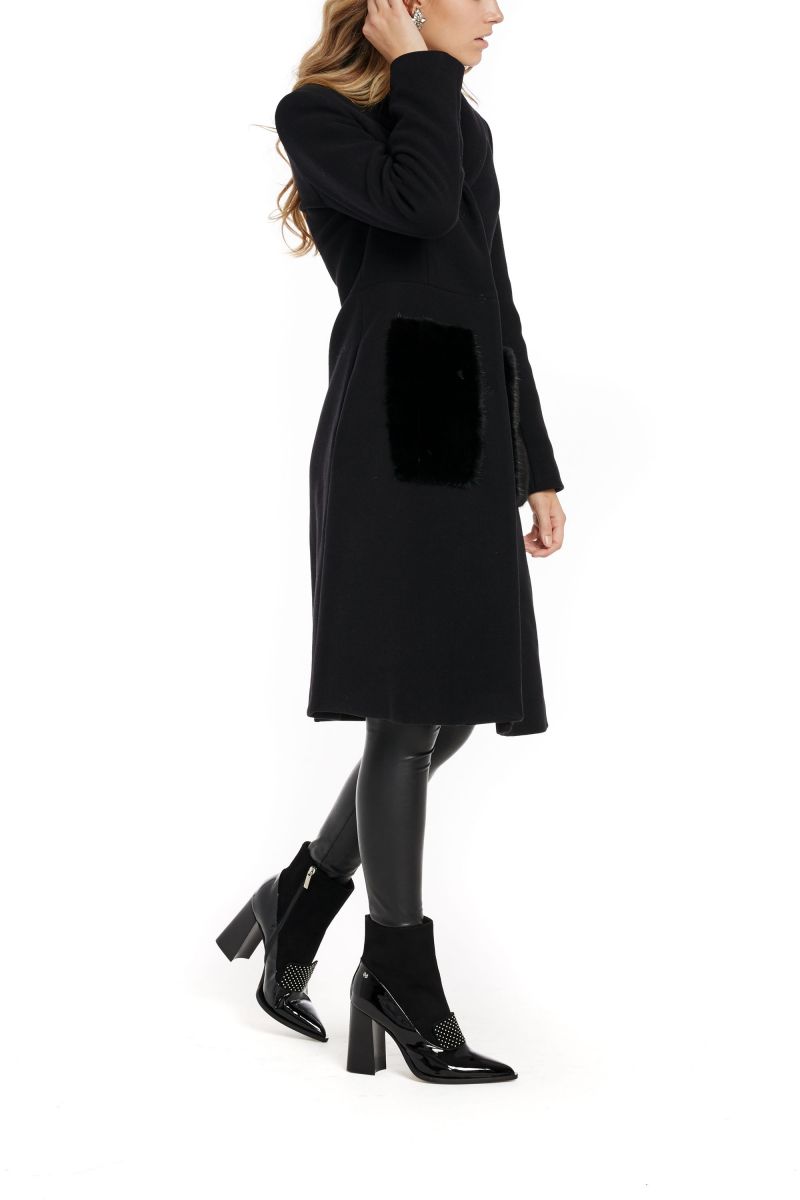 Wool Coat with Mink Fur Pockets