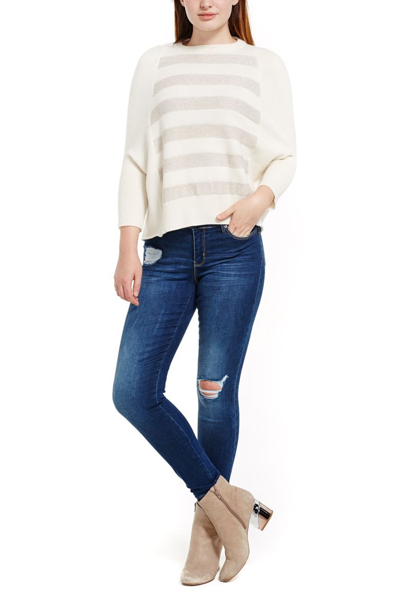 Cream Cashmere Sweater with Accent Stripes