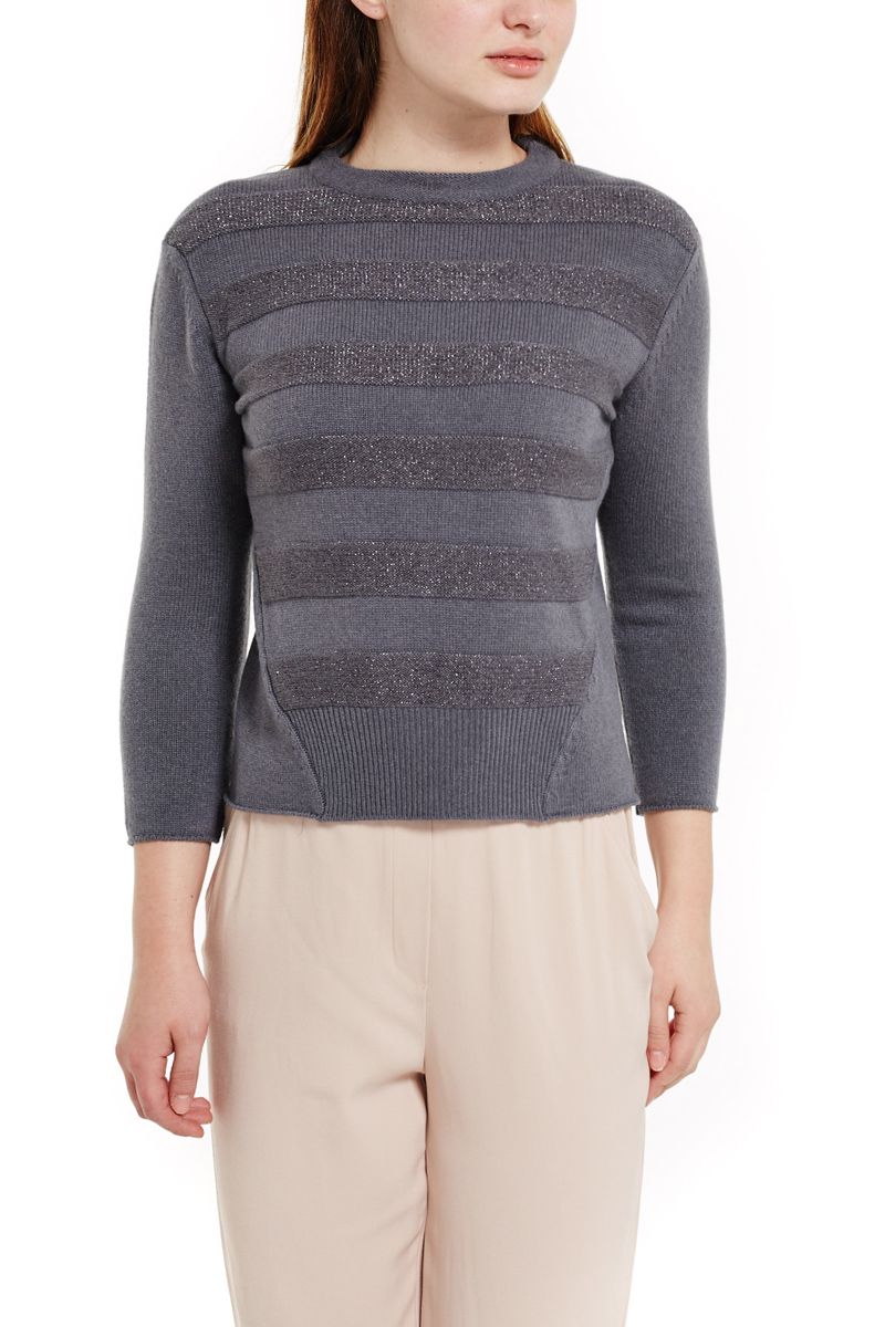 Grey Cashmere Sweater with Accent Stripes