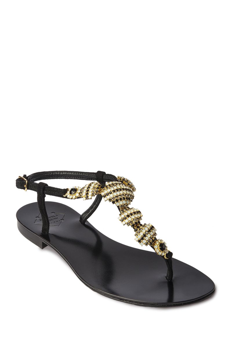 Crystal Embellished Sandal with Black and Gold Detail