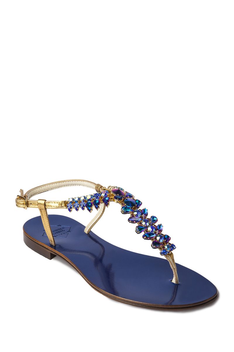 Crystal Embellished Sandal with Gold Strap